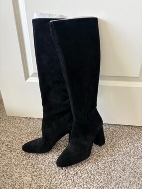Banana Republic- Black Suede Knee-High Block Heel Boots - Size 7